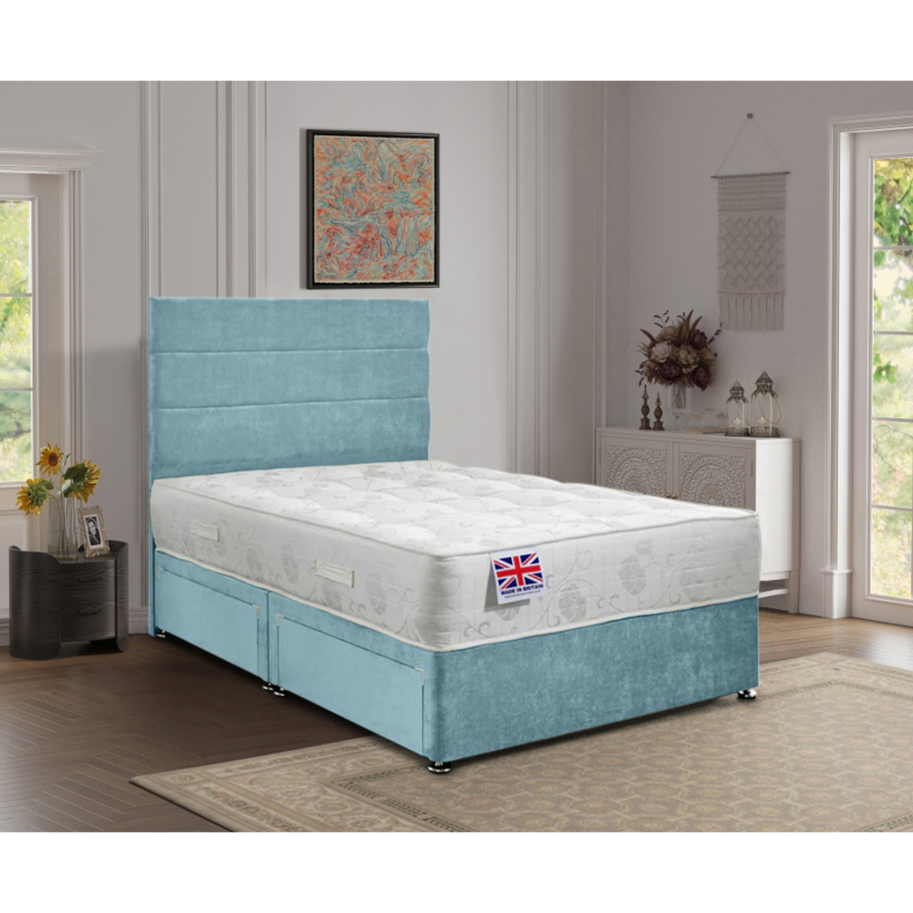 Eleganza Home Repose Double Duck Egg Plush Velvet 2 Drawer Divan Bed with Lined Headboard Image 2