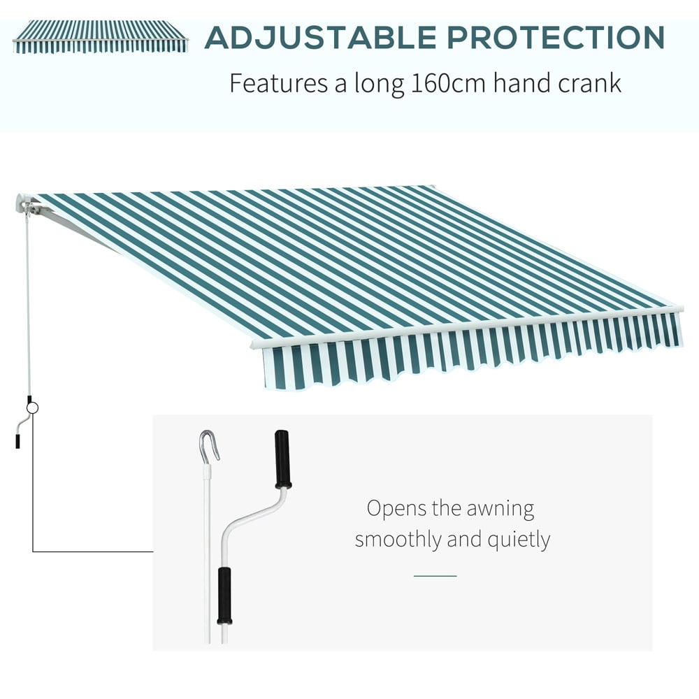 Outsunny Green and White Striped Retractable Awning 3 x 2.5m Image 7