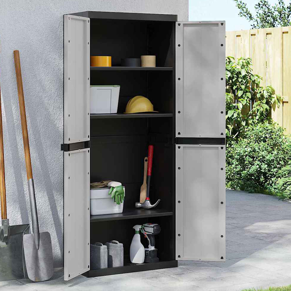 vidaXL 2 Door Grey and Black Outdoor Storage Cabinet with Black Handle Image 1