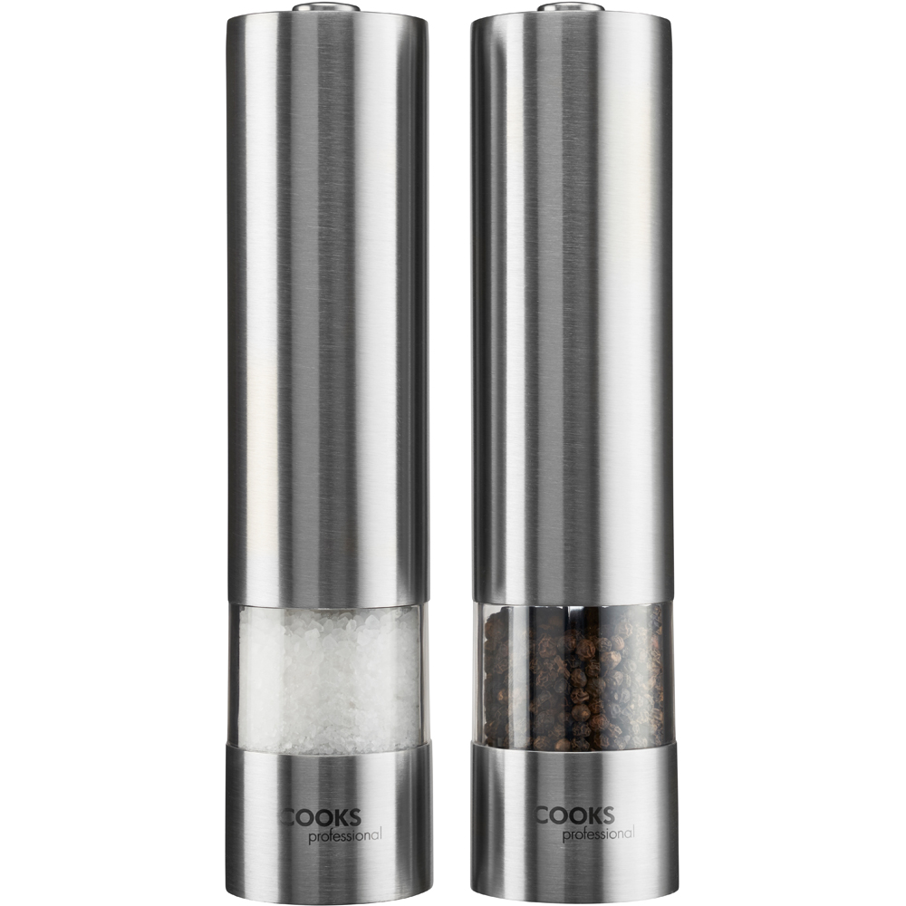 Cooks Professional Electric Silver Salt and Pepper Mill Grinder with Stand Image 3