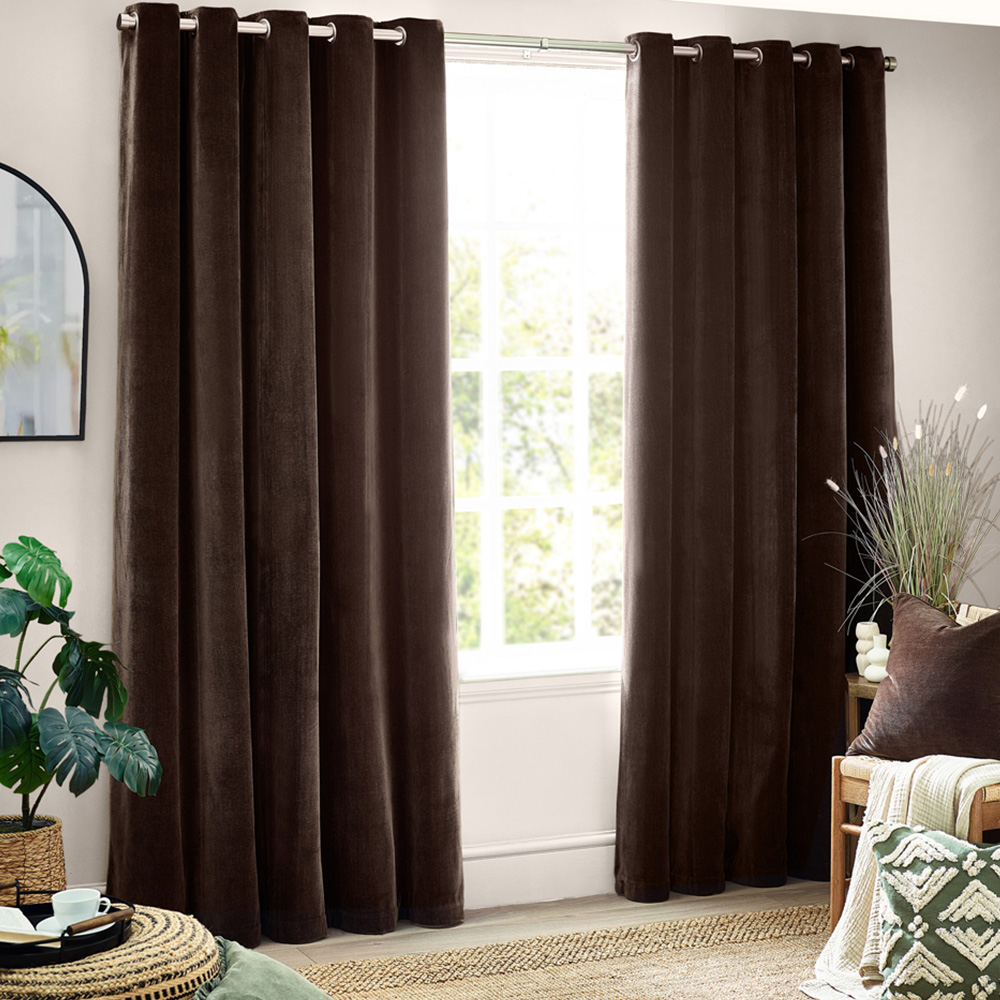 Yard Heavy Brown Chenille Blackout Eyelet Curtains 229 x 183cm Image 1