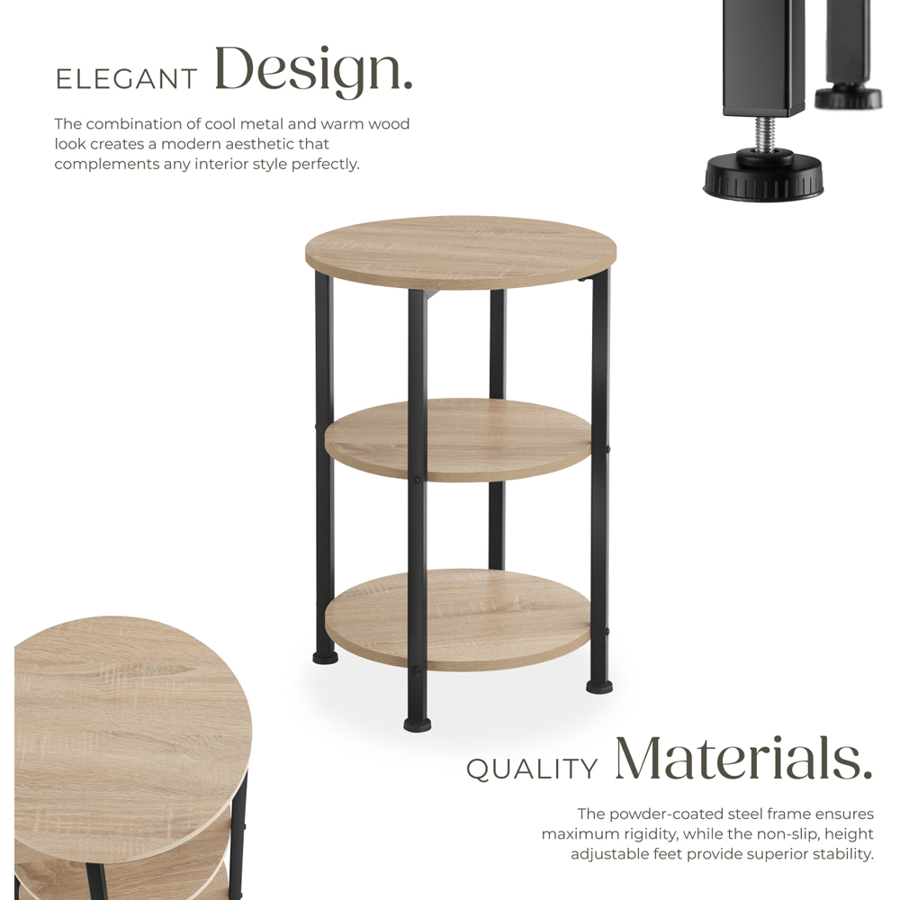 Tectake Colchester 2 Shelf Sonoma Oak Round Bedside Table Image 4