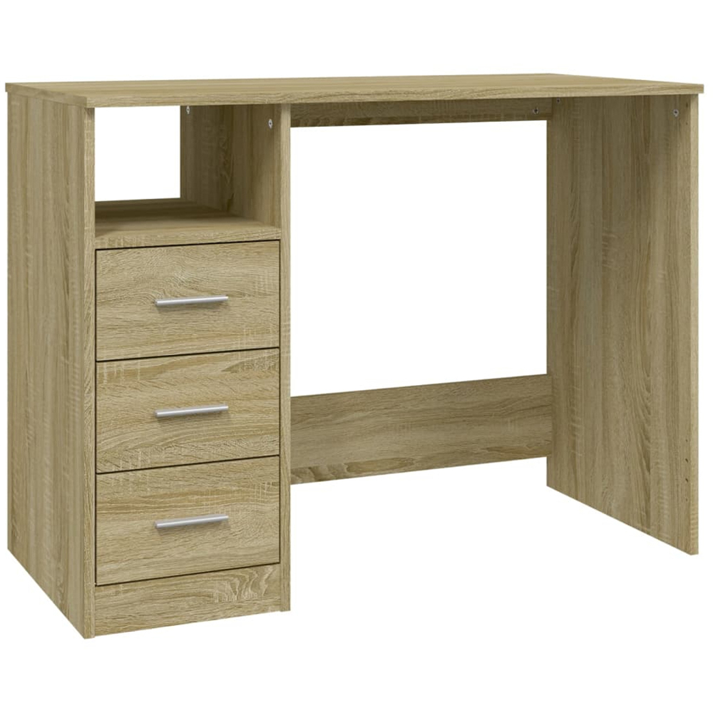 vidaXL 3 Drawer Single Shelf Computer Desk Sonoma Oak Image 2
