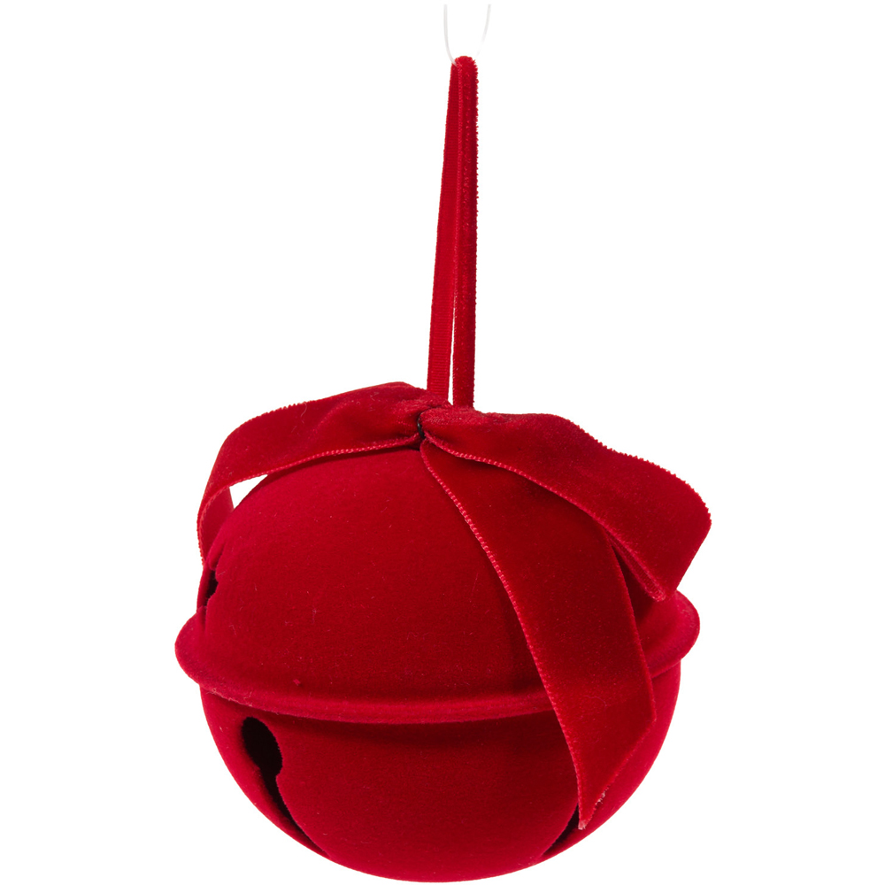 Pack of 6 Flocked Velvet Bow Bells Red Image 5