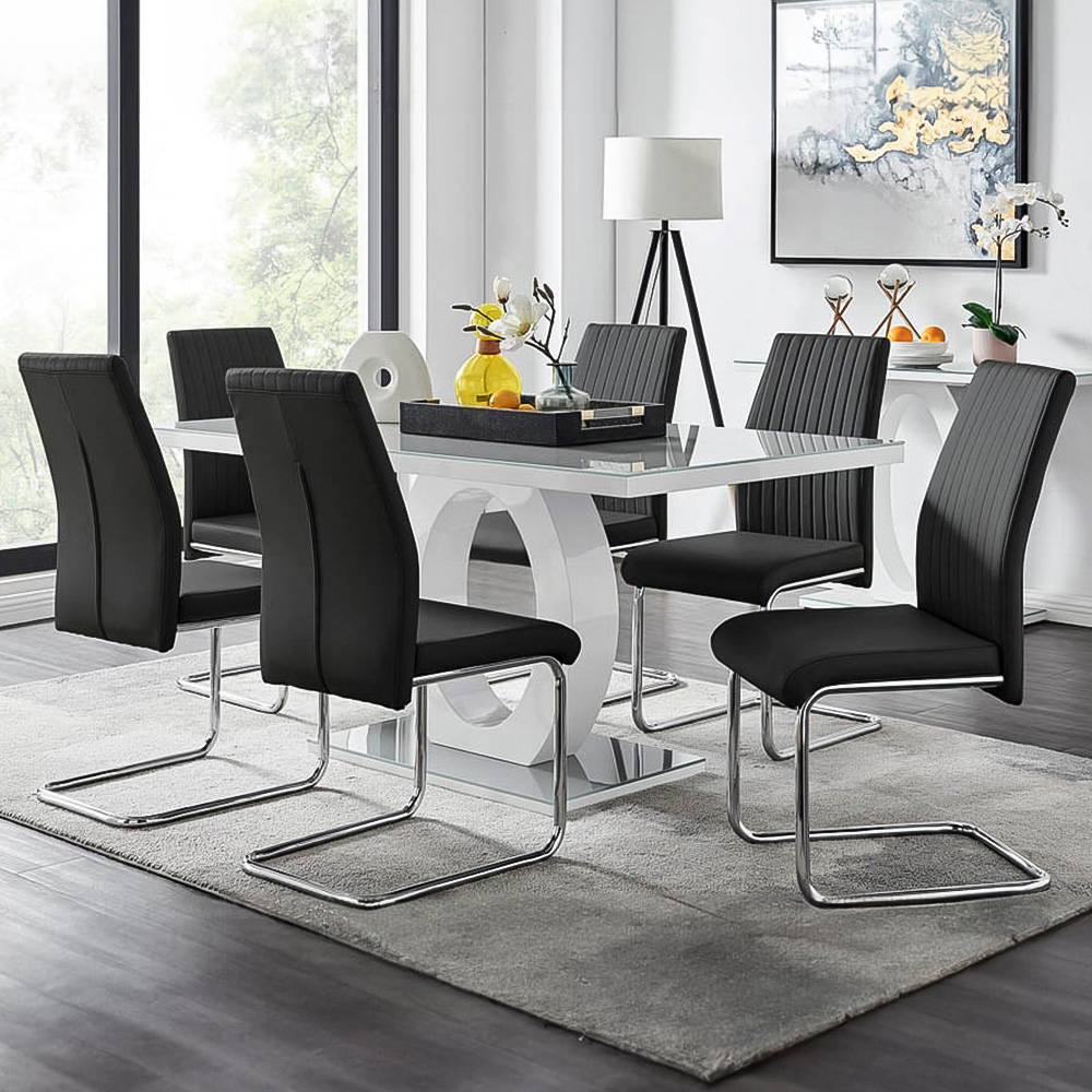 Furniturebox Lucia Fontant 6 Seater Dining Set Grey Gloss Black and Chrome Image 1