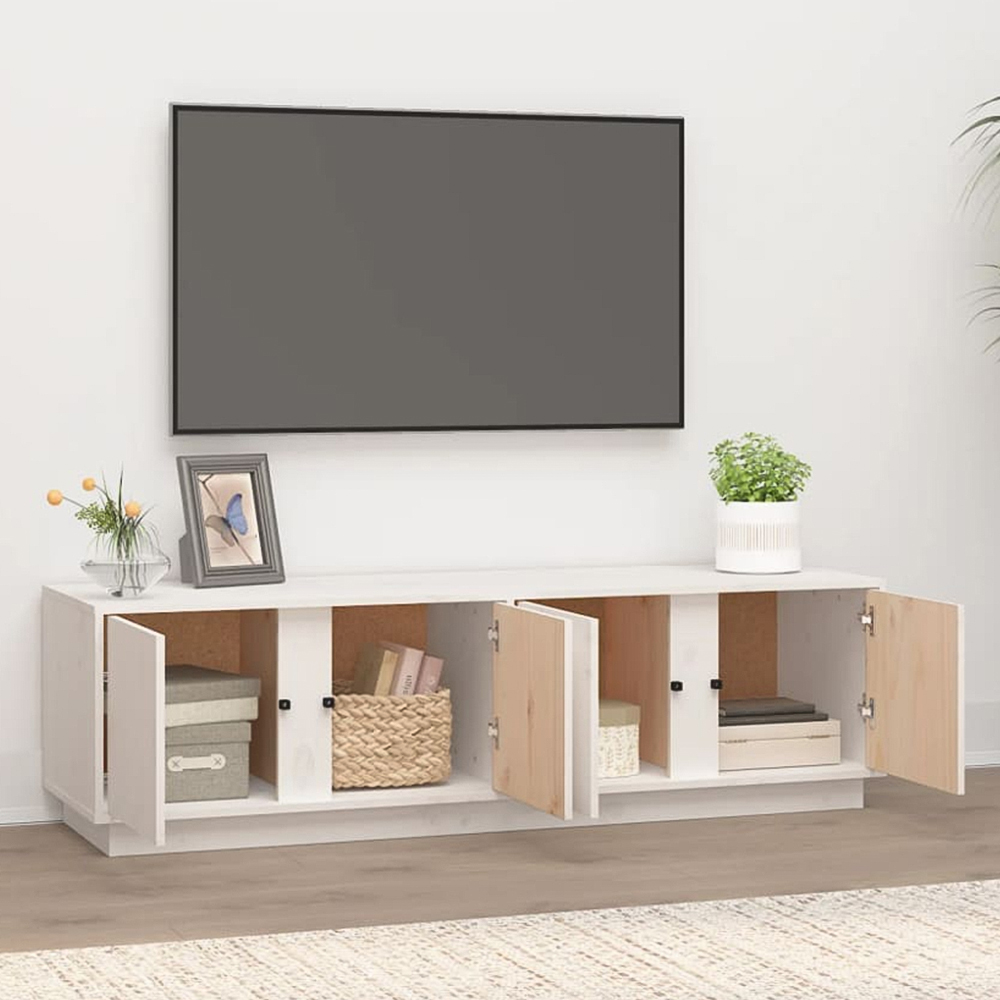 vidaXL 4 Door White Solid Pine Wood TV Cabinet Image 1
