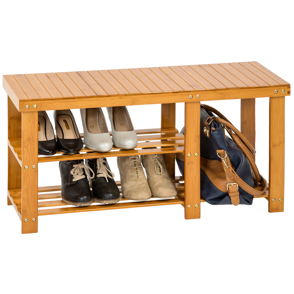 tectake 2 Shelf Shoe Rack with Bench Image 2