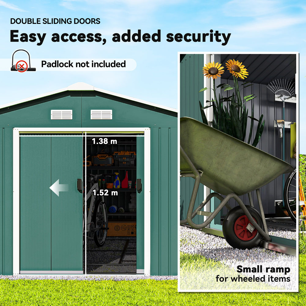 Outsunny 13 x 11ft Green Metal Apex Garden Shed Image 4