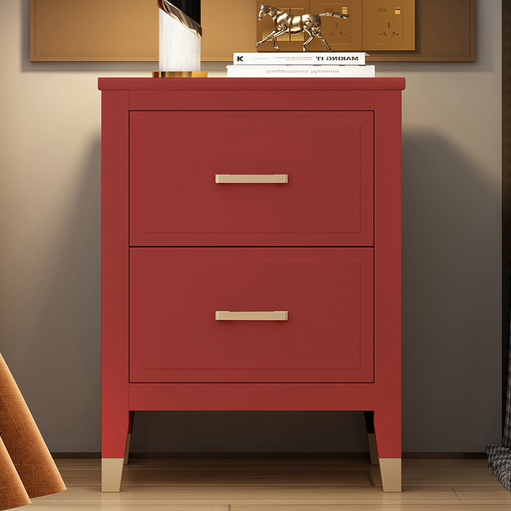 Palazzi 2 Drawer Red Wide Bedside Table Image 1