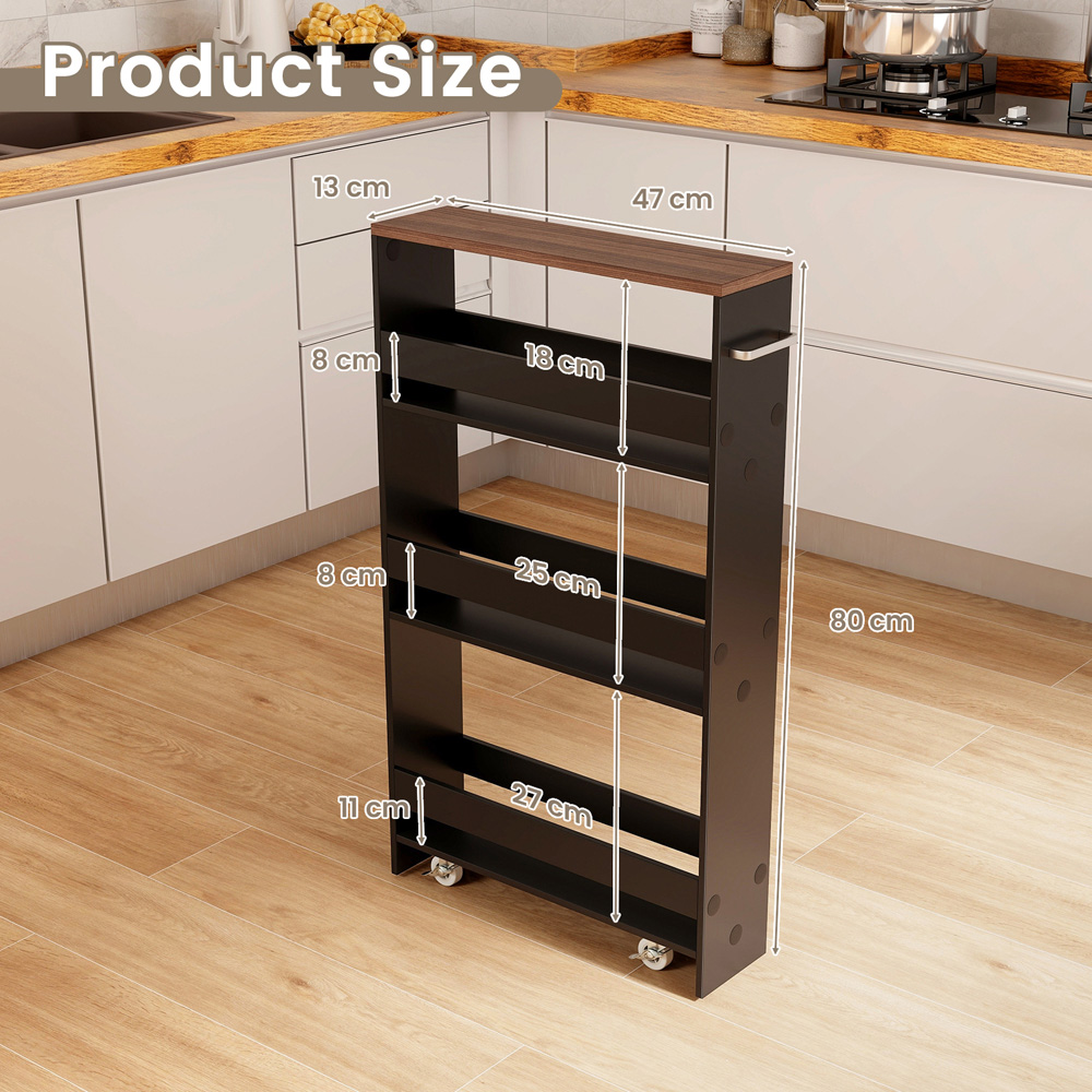 Costway 4 Shelf Brown Slim Storage Cart with Wheels Image 9
