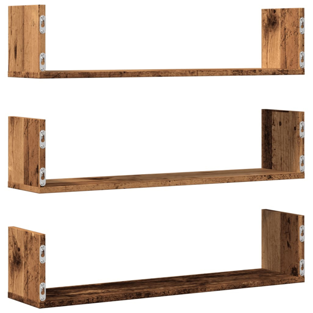 vidaXL 80 x 18 x 18cm Set of 3 Old Wood Wall Shelf Image 5