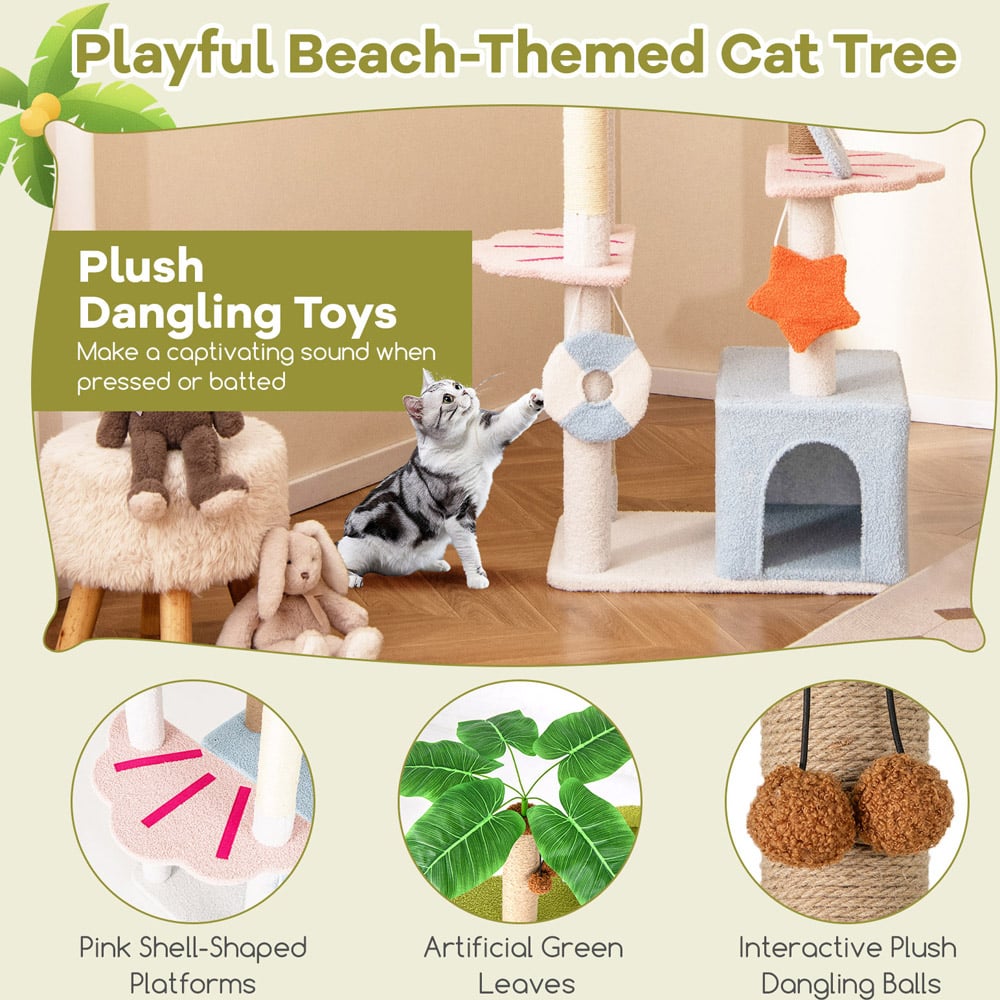 Costway Multicolour Multi Level Beach-Themed Cat Tree 180cm Image 5