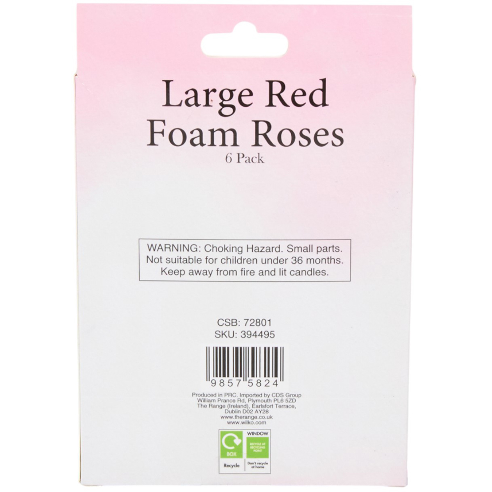 Pack of 6 Large Red Foam Roses - Red Image 4