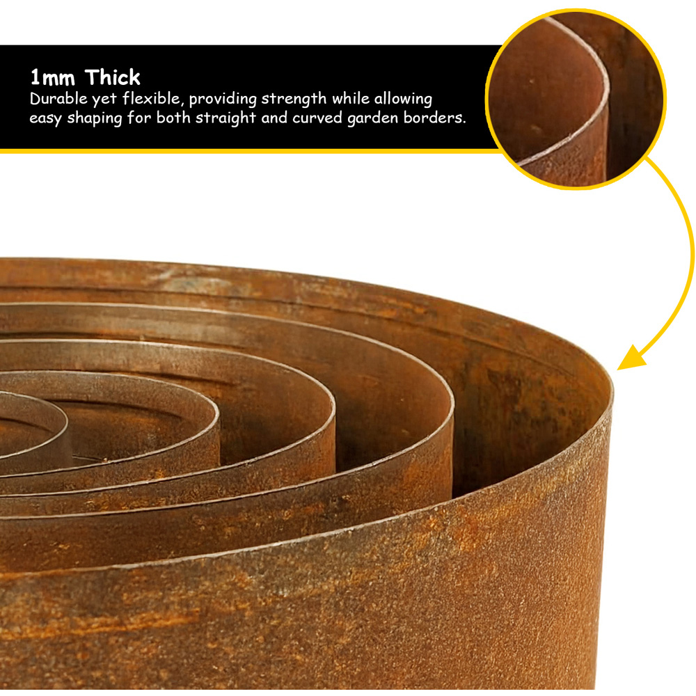 Nicoman Pre Rust Corten Metal Lawn Edging Garden Border Roll 5m Image 4