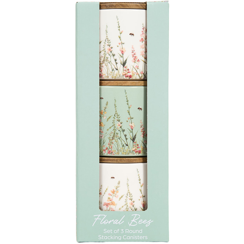 Set of 3 Floral Bees Stacking Canisters with Bamboo Lid Image 3
