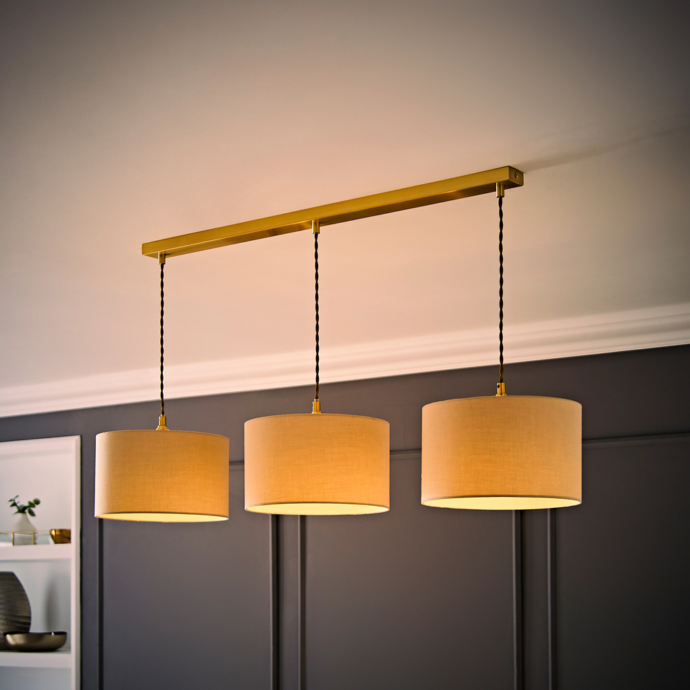 ValueLights Reni Cream Drum Shade 3 Drop Bar Gold Diner LED Ceiling Pendant Light Image 6