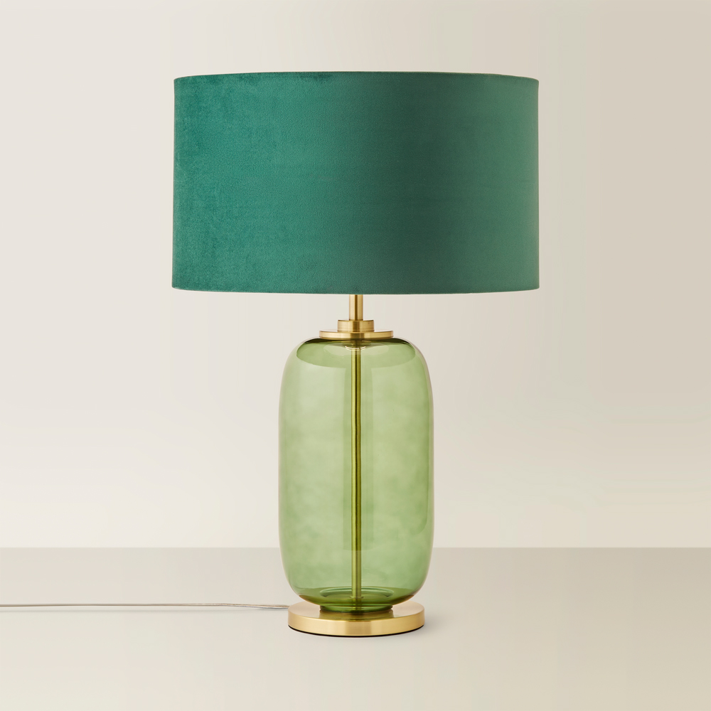 ValueLights Leigh Reni Green Velvet Shade Forest Green Glass LED Table Lamp Image 5