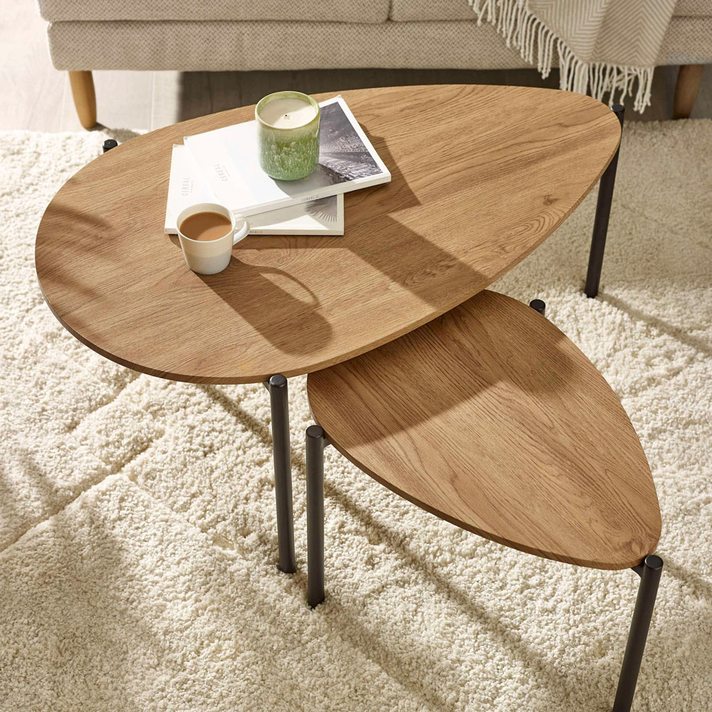 Julian Bowen Lorette Oak Effect Teardrop Nest of Tables Set of 2 Image 8