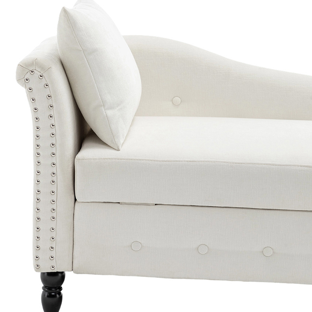 Living and Home White Left Hand Chenille Chaise Lounge with Storage Image 4
