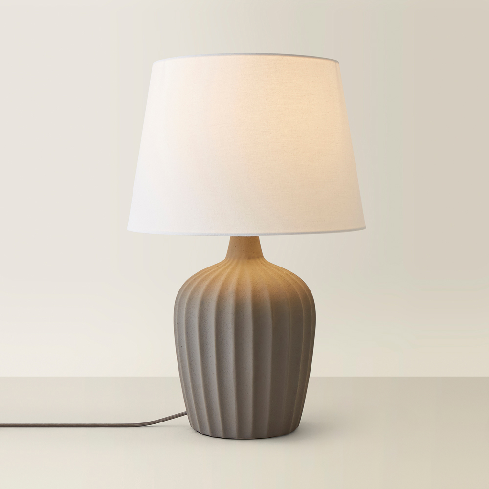 ValueLights Serena Natural Tapered Linen Lamp Shade Ribbed Ceramic Grey LED Table Lamp Image 5