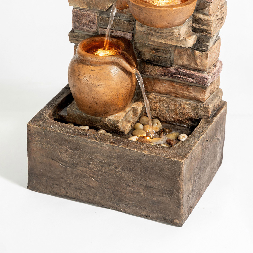 Teamson Home 4-TierLED Brown Cascading Bowl Stacked Stone Outdoor Waterfall Fountain Image 5