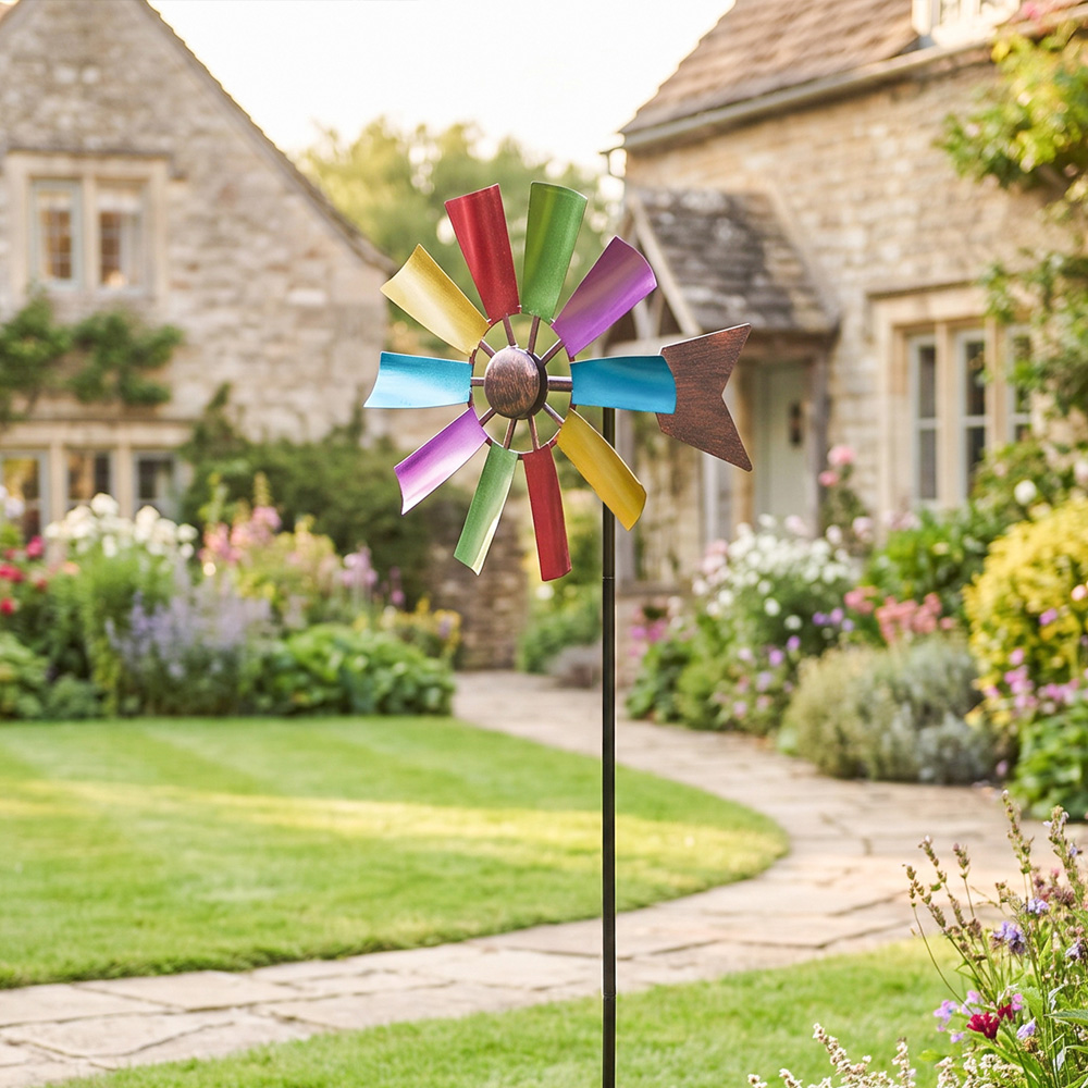 Living and Home 10 Blades Multicolour Metal Wind Spinner 75cm Image 3