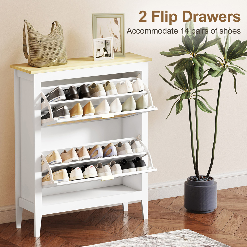 HOMCOM Boho 14 Pair White Rattan Slim Shoe Cabinet Image 6