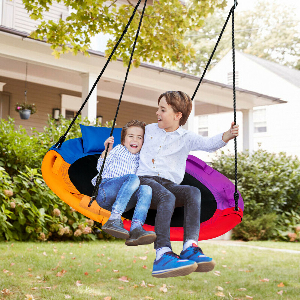 Costway Round Saucer Tree Swing with Pillow and Handle 100cm Image 5