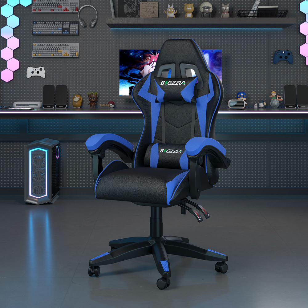 Rattrix Blue PU Leather Reclining High Back Gaming Chair with Headrest and Lumbar Support Image 3