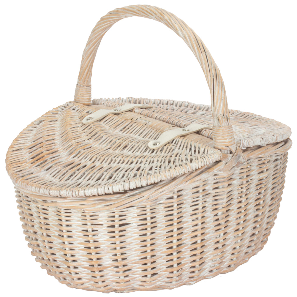 Red Hamper White Wash Finish Oval Unlined Wicker Picnic Basket Image 1