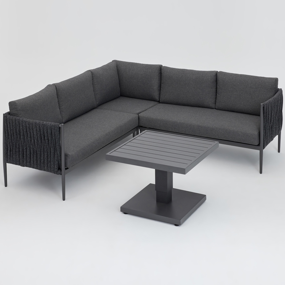 Home Detail Serena 5 Seater Dark Grey Rope Style Corner Garden Sofa Set with Coffee Table Image 2