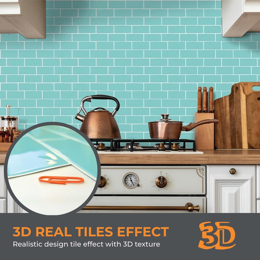 Walplus Capri Sea 3D Tile Stickers Peel and Stick Backsplash Decals Tile Sticker 6 Pack Image 4