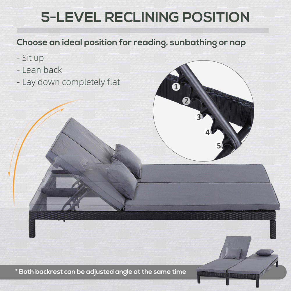 Outsunny 2 Seater Black Rattan Sun Lounger Image 5