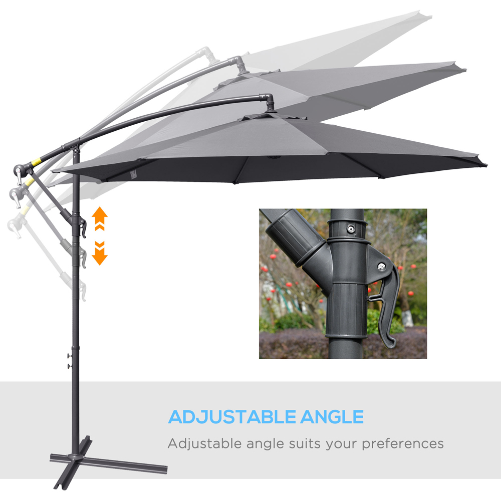 Outsunny Grey Crank Handle Cantilever Banana Parasol with Cross Base 3m Image 5