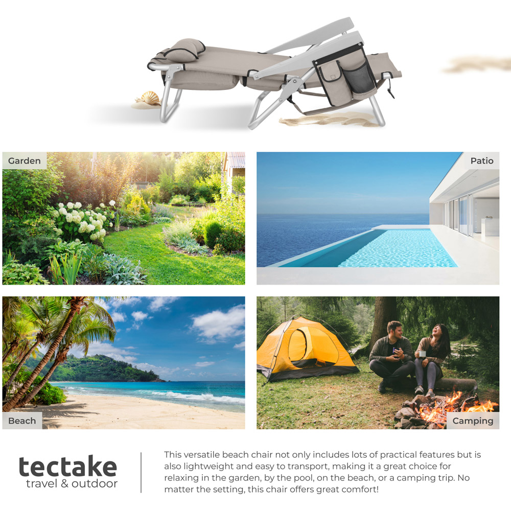 tectake Coral Beige Foldable Beach Chair with Backpack Image 8