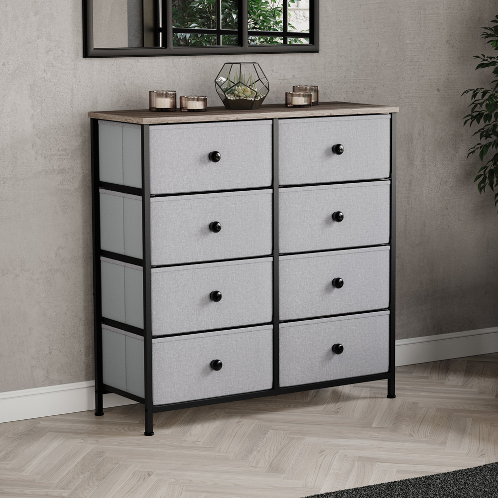 Vida Designs Chorley 8 Drawer Beige and Grey Wood Fabric Chest of Drawer Image 3