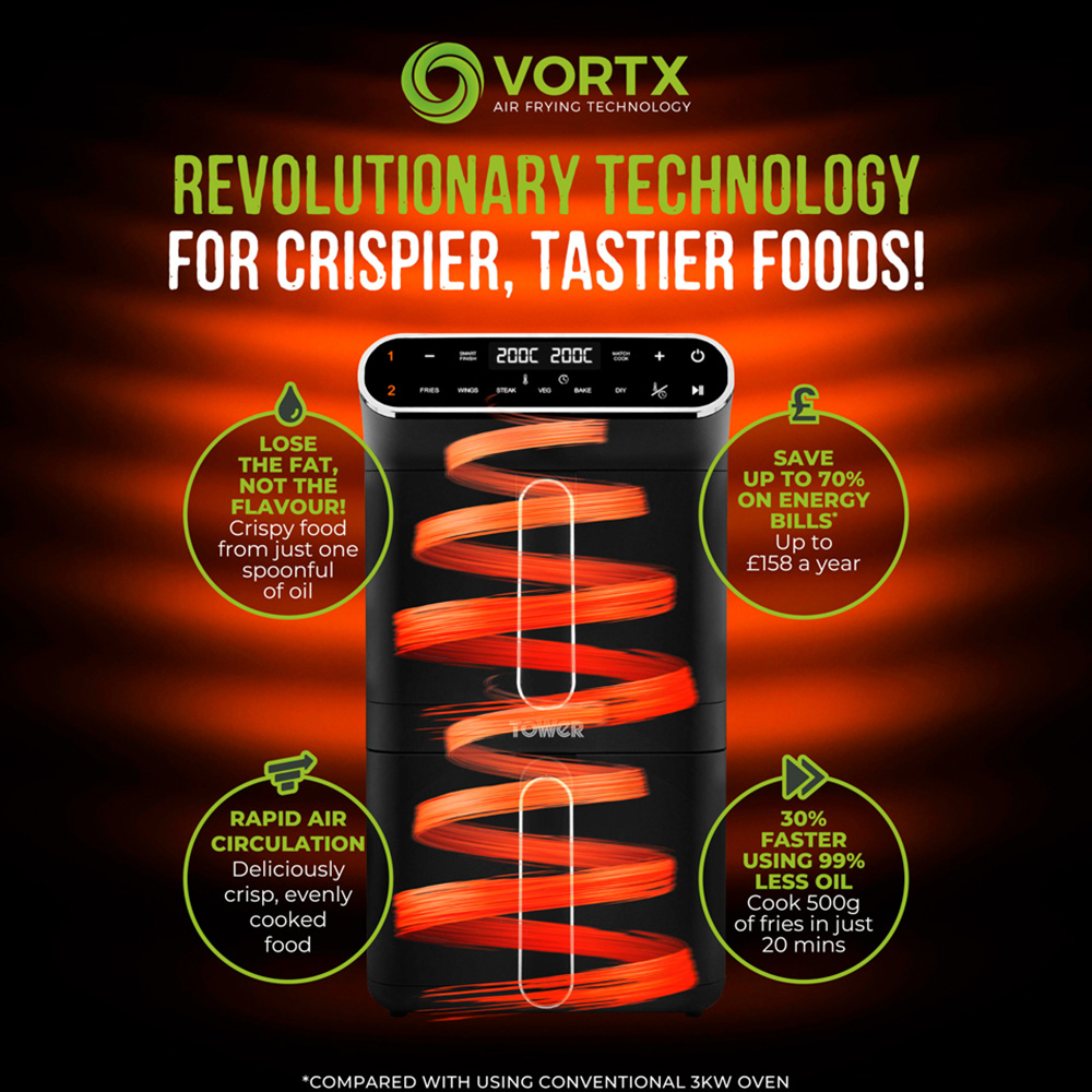 Tower Vortx T17190 Black Chrome Trim Dual Layer Air Fryer 11L Image 5