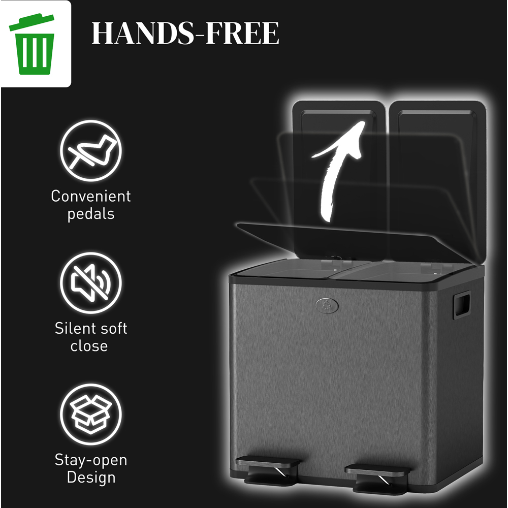 HOMCOM Dual Recycling Black Kitchen Pedal Bin 30L Image 6