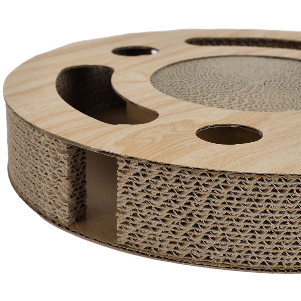H&O Direct Corrugated Round Cat Scratcher with Ball Image 3