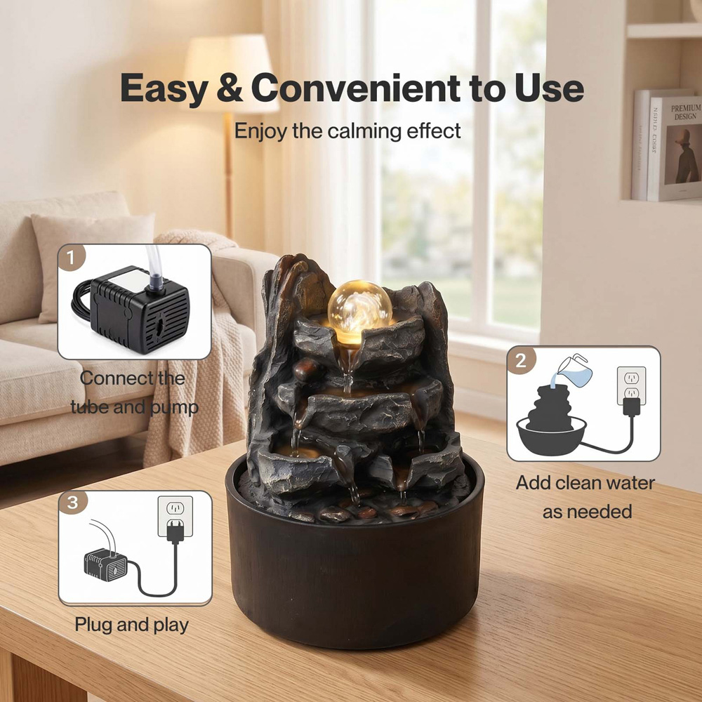 Spector Grey Resin Indoor Water Fountain with Rotating Glass Ball and LED Light Image 7