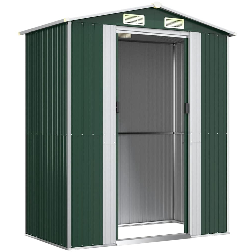 vidaXL 6.3 x 3.5ft Green Galvanised Steel Apex Garden Shed Image 4