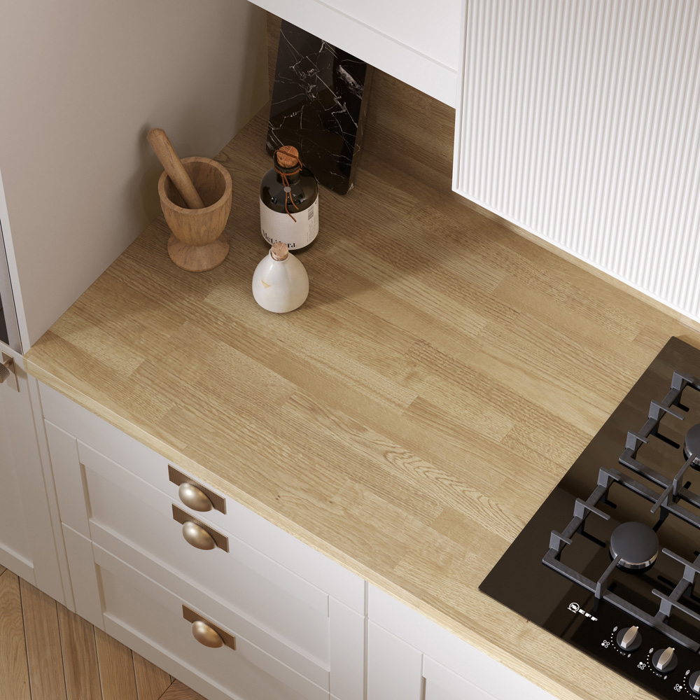 Omega Modern Natural Block Oak Square Edge Breakfast Bar 4100 x 900 x 38mm Image 5