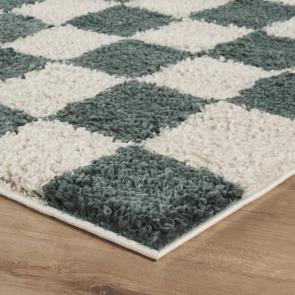 Desire Rugs Chester Jade Green Shaggy Checkered Rug 60 x 220cm Image 3