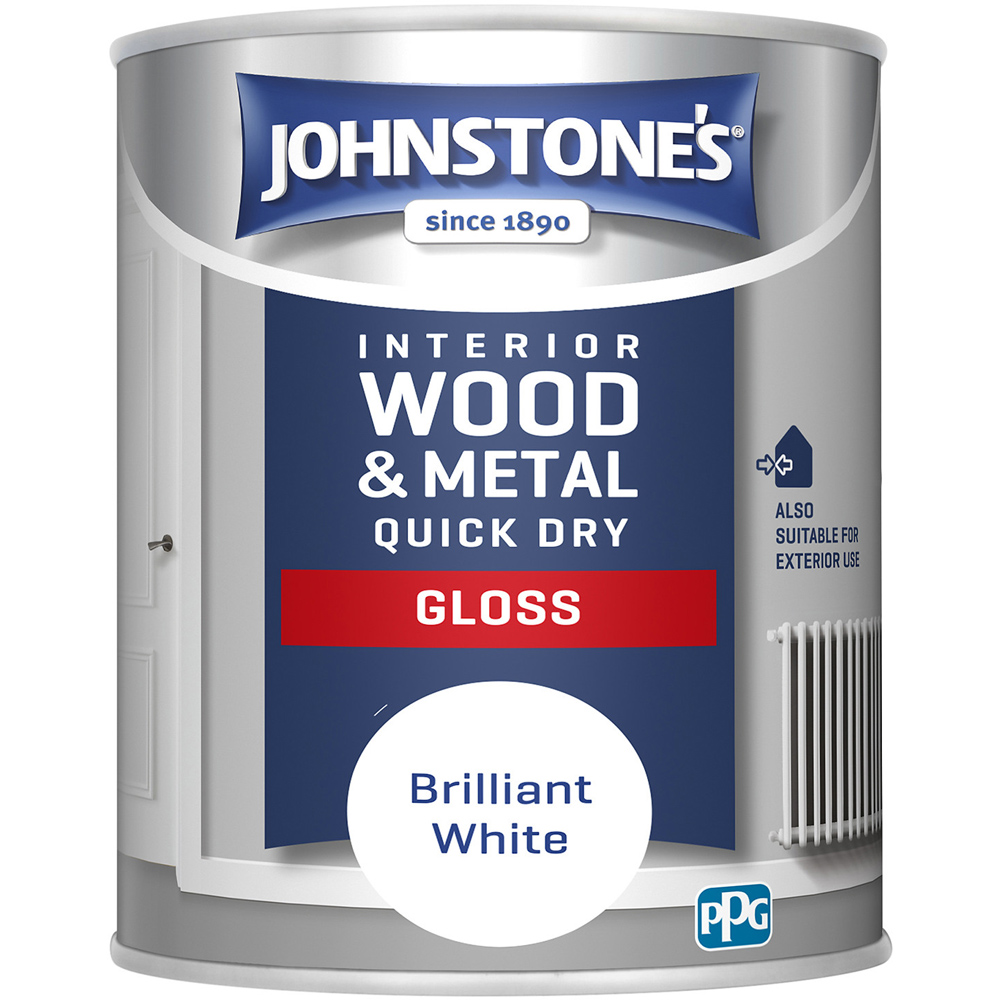 Johnstone's Quick Dry Wood and Metal Brilliant White Gloss Paint 750ml Image 2