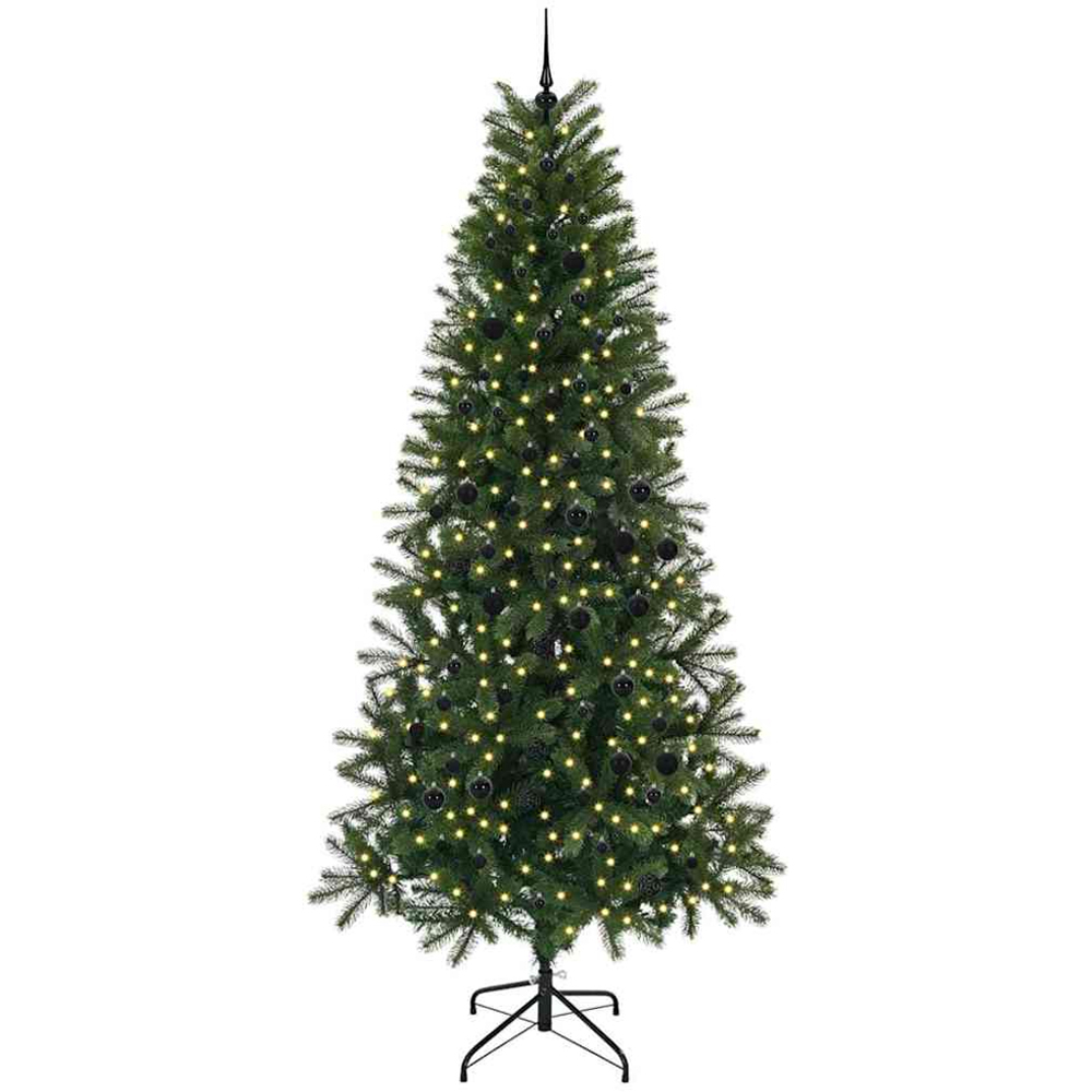 vidaXL Pre-Lit Black Baubles Green Artificial Christmas Tree 8ft Image 1