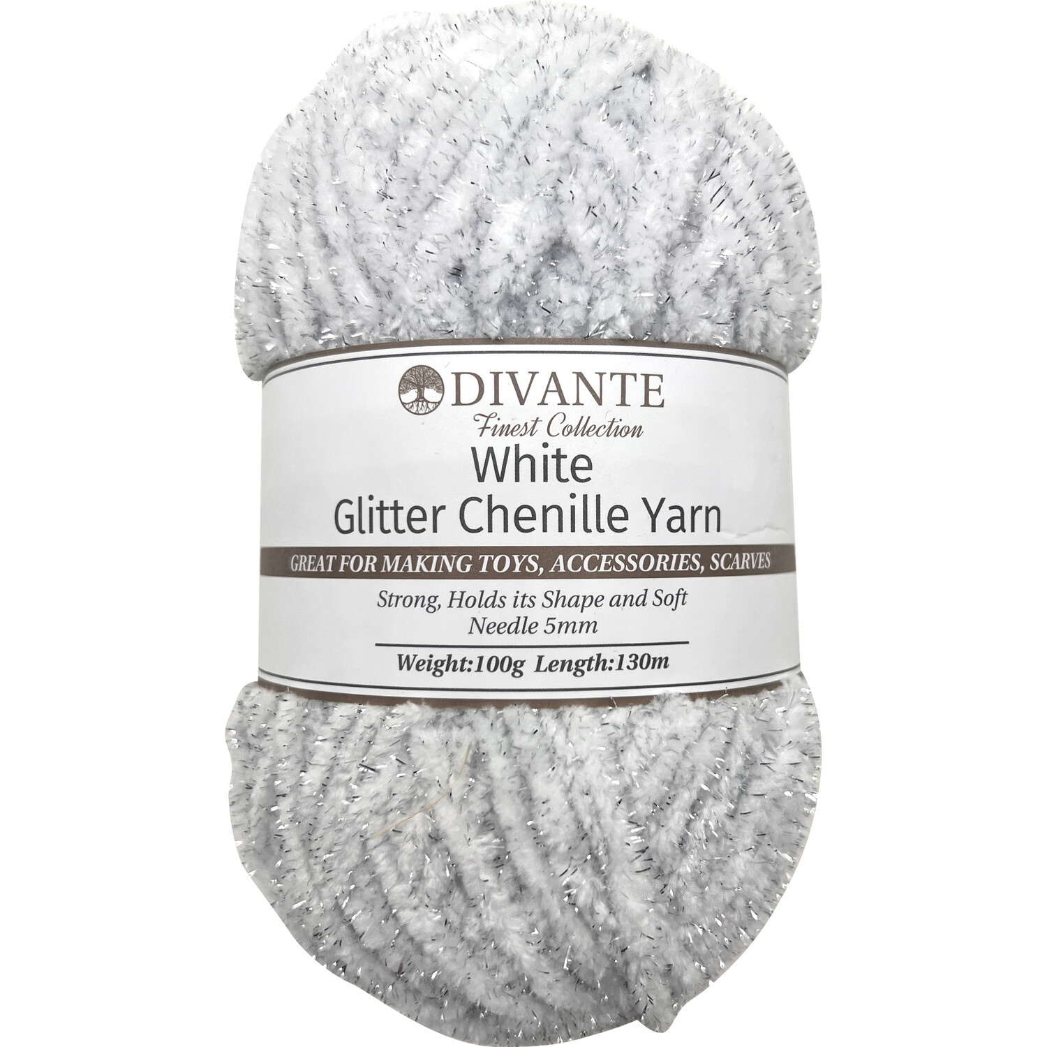 Soft Glitter Chenille Yarn White Image 1