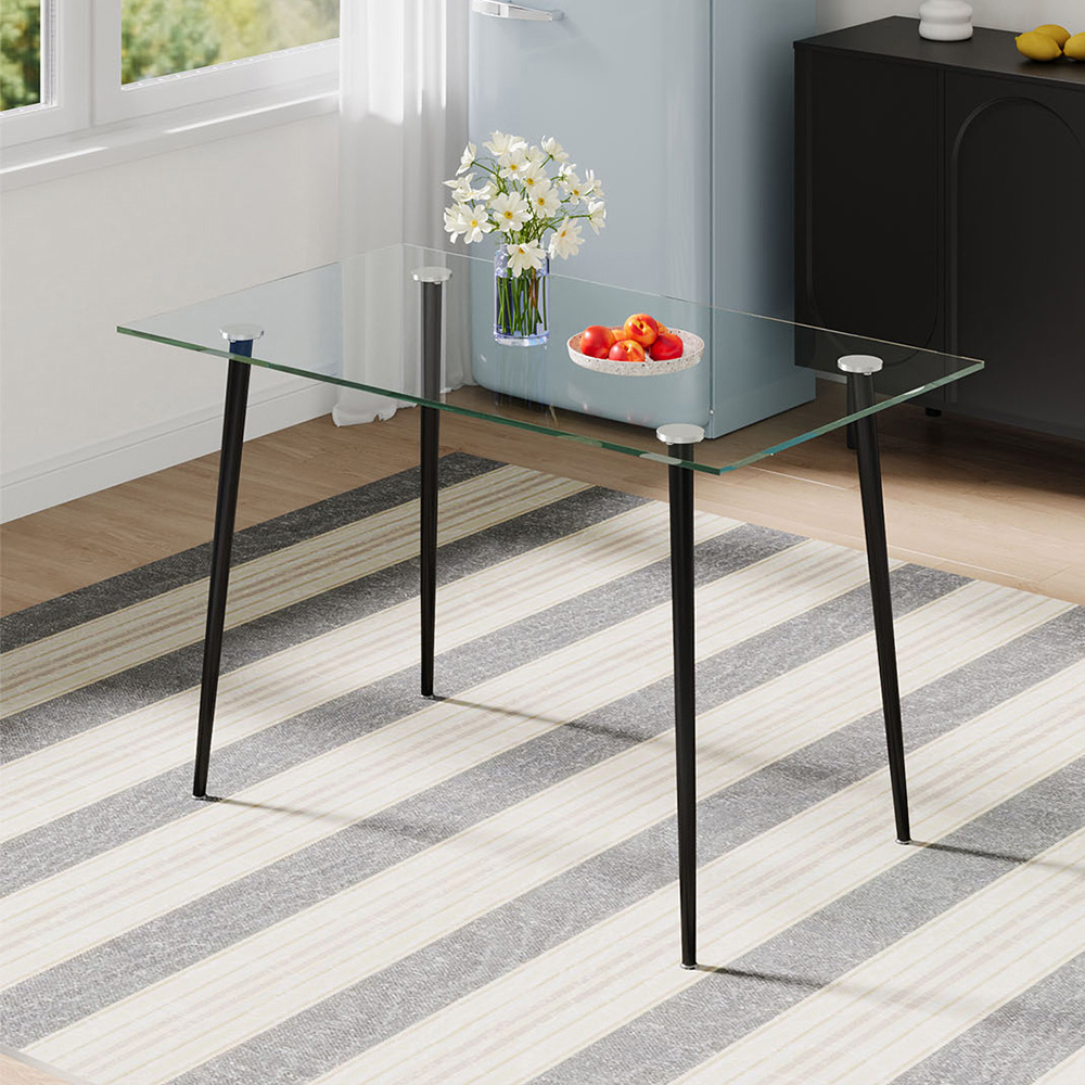 Living and Home 4 Seater Glass Top Dining Table Black Image 8