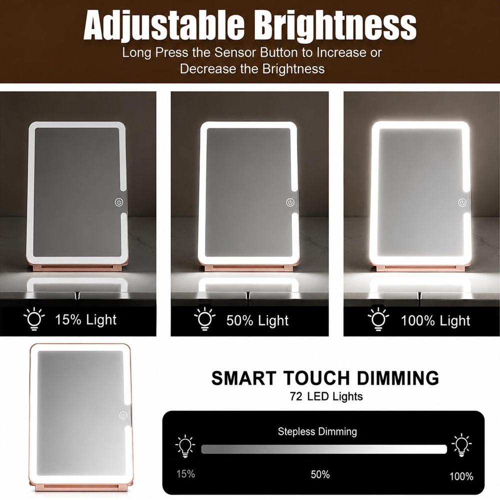 ATEK Pink Rechargeable LED Touch Control Travel Makeup Mirror with 10x Magnifying Insert Image 6