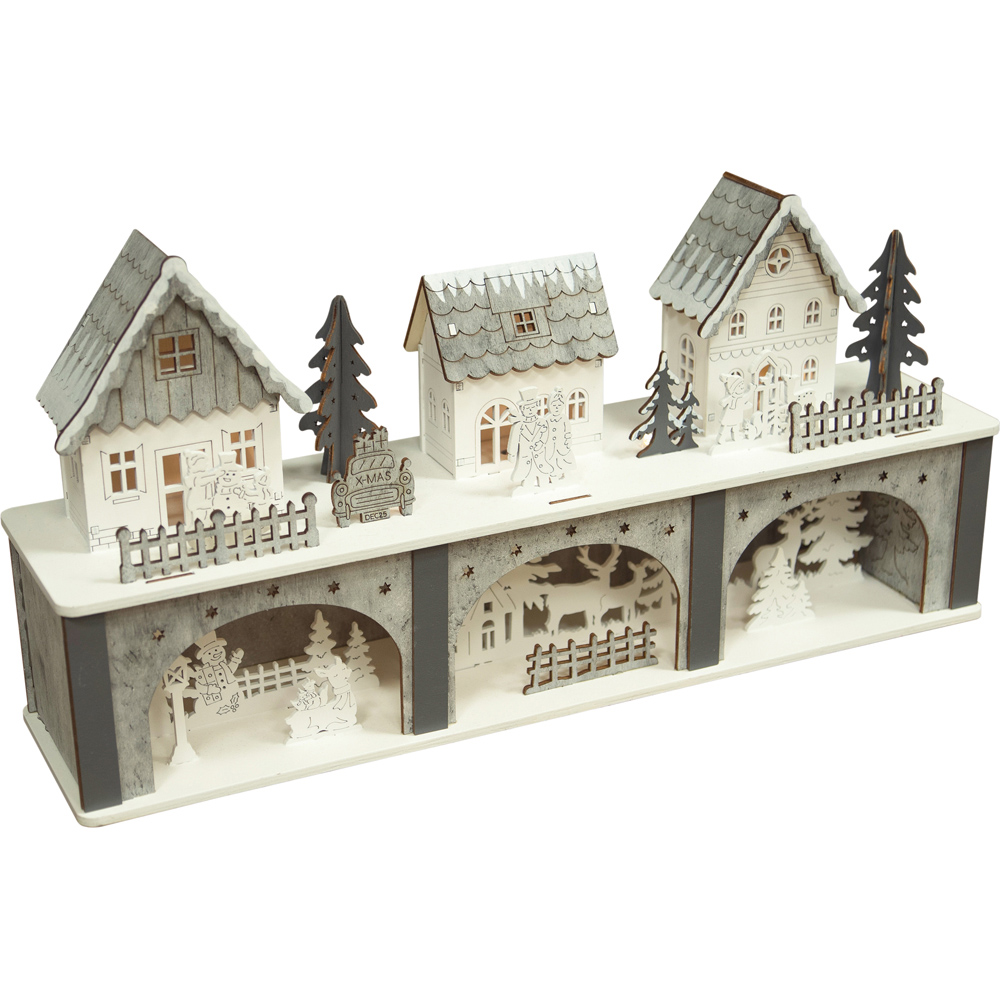 St Helens LED Light White and Grey Wooden Christmas Scenery Image 1