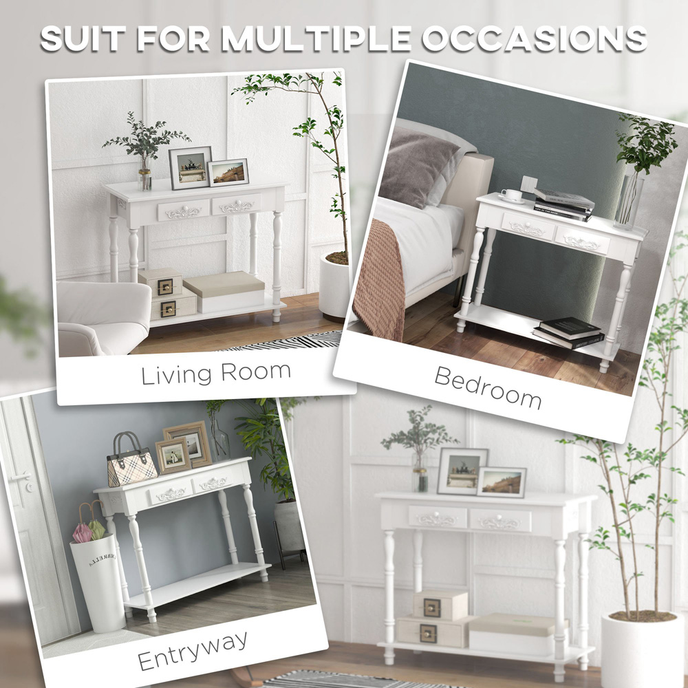HOMCOM 2 Drawer White Wooden Console Table Image 8